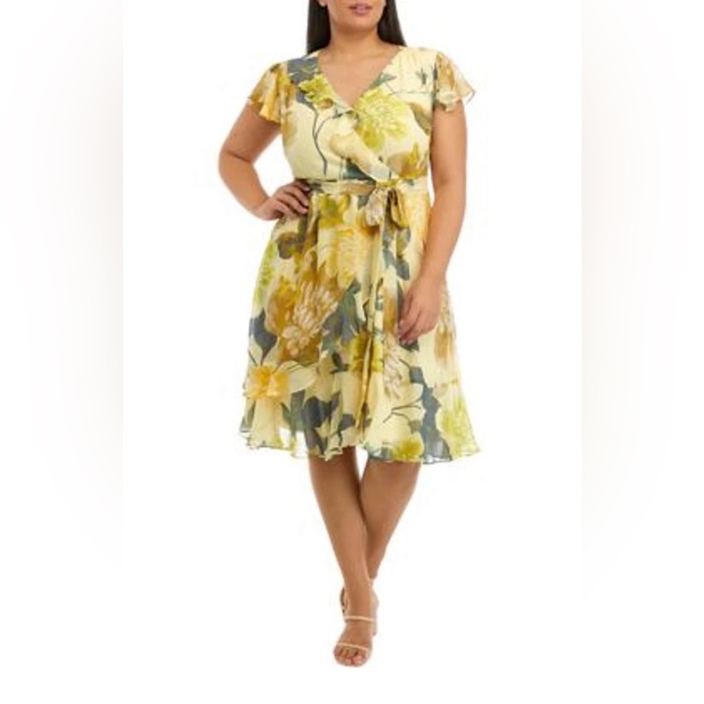 Julian Taylor Yellow Floral Asymmetrical Dress